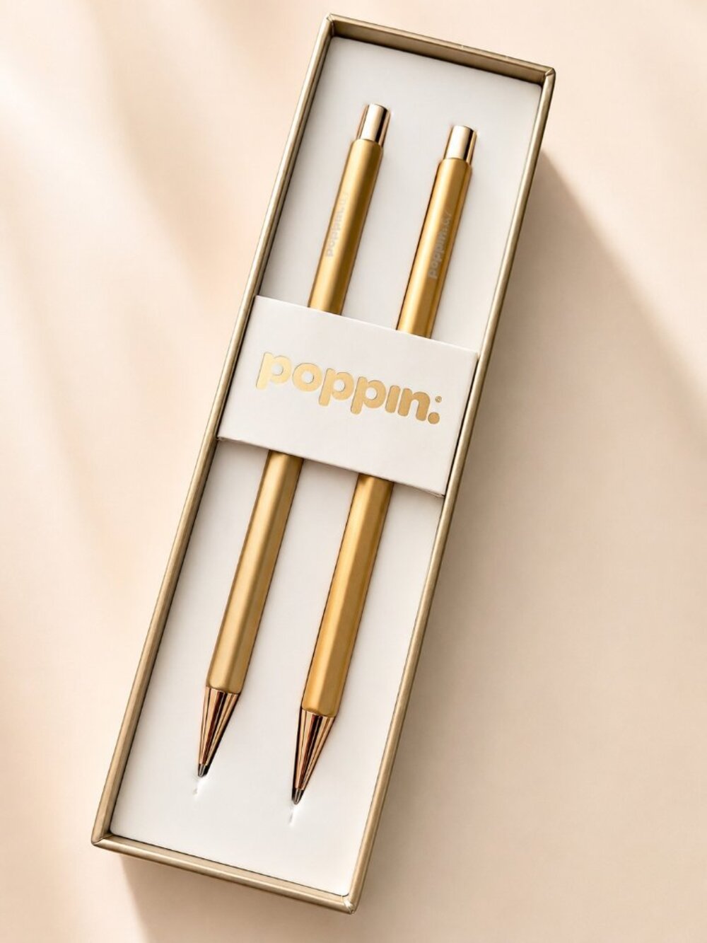 Poppin Gold Mechanical Pencil Set 0.7mm – Hidden Eraser + Lead Included (Set 2)